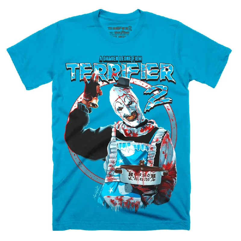 Warm Comfort Trendy Warm Layered Pieces Terrifier 2 Dinner Is Served Electric Blue T-Shirt