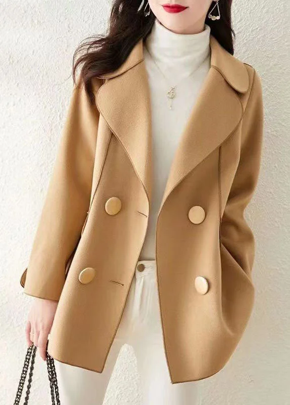 Easy Style Soft Street Fashion Beautiful Khaki Peter Pan Collar Button Patchwork Woolen Coat Fall
