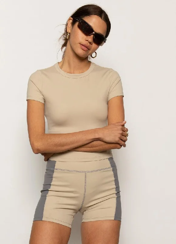 Sporty Elegance Trendy Soft Fit Ice Breaker Active Tee - Tapioca