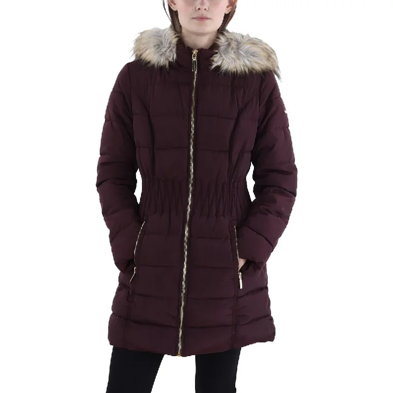 Breezy Comfort Trendy Soft Looks Womens Faux Fur Trim Hooded Puffer Jacket