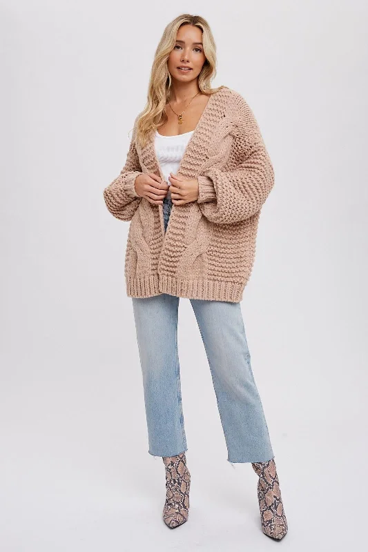 Urban Chic Relaxed Street Fashion Beige Chunky Knit Cardigan