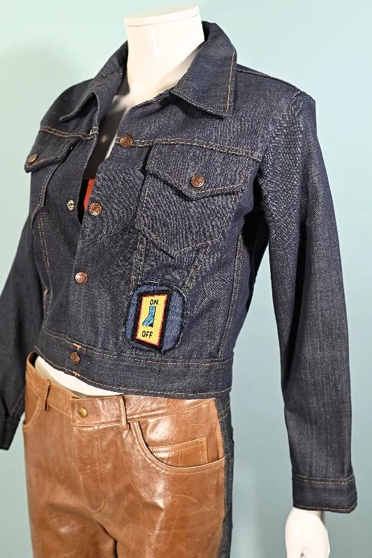 Easygoing Fashion Simple Chic Pieces Vintage 60s/70s Denim Jacket w/Patches, Montgomery Ward Junior Sizing XS/S