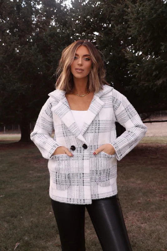 Chic Outfits Stylish Relaxed Clothing Black and White Plaid Coat - FINAL SALE