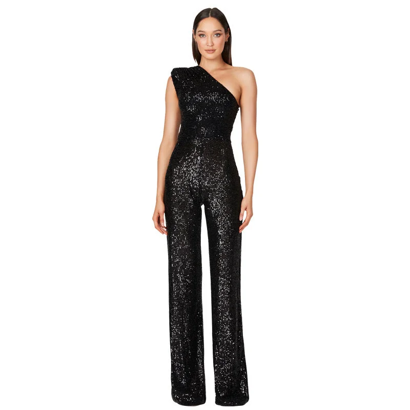 Timeless Style Warm Comfortable Fits Sexy One Shoulder Sequined Jumpsuits