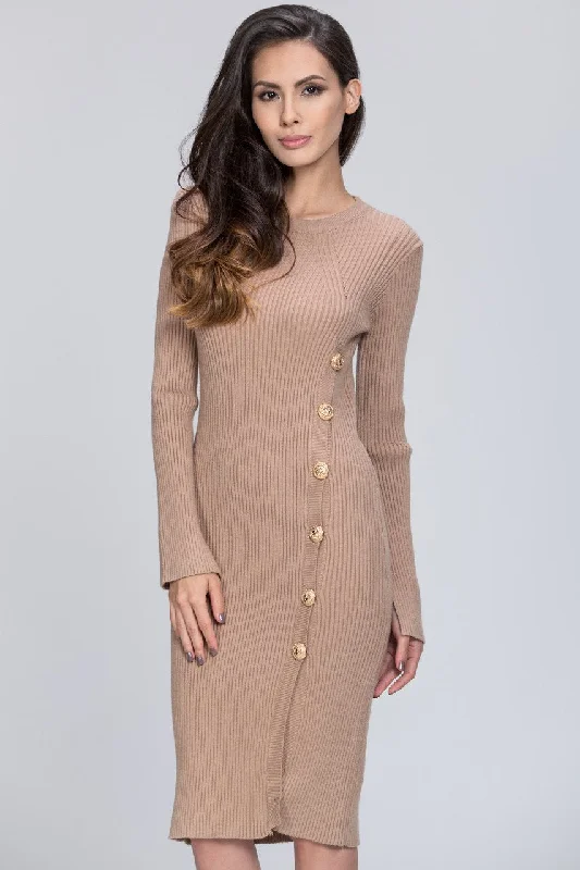 Minimal Comfort Affordable Soft Fit The Real Fouz - Knit Fitted Button Detail Dress