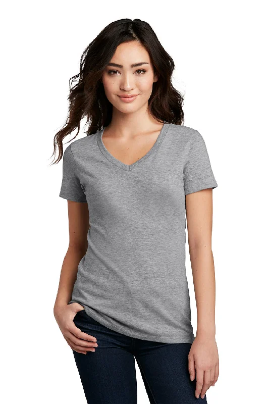 Relaxed Tops Affordable Cozy Style District Womens Perfect Blend Short Sleeve V-Neck T-Shirt - Heather Light Grey