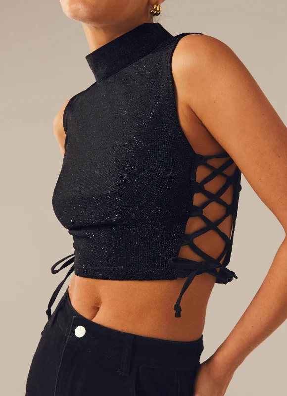 Weekend Comfort Trendy Comfy Outfits Levitate Crop Top - Black Moonlight
