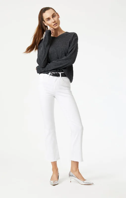 Cozy Outerwear Relaxed Layered Looks ANIKA CROP FLARE IN WHITE LA BLUE