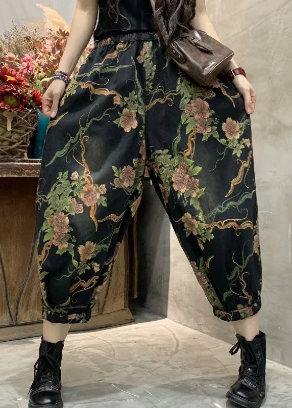 Versatile Comfort Cozy Layered Wearables 2025 Autumn New Print Elastic Waist Denim Lanterns Pants