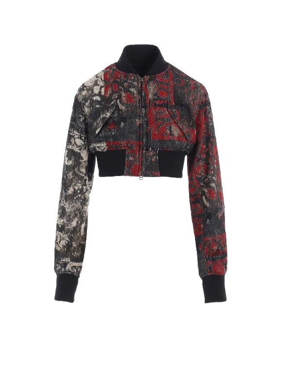 Elegant Wear Casual Soft Fit FLORAL JACQUARD CROPPED BOMBER JACKET