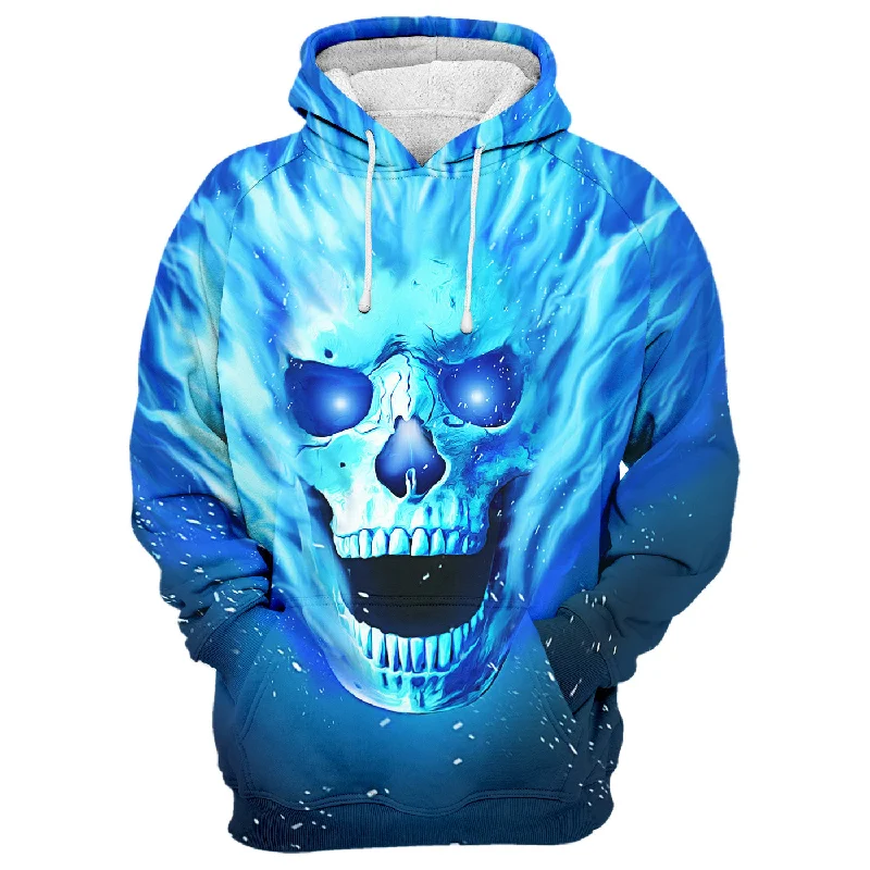 Urban Comfort Relaxed Streetwear Fit Blue flamed skull Hoodie