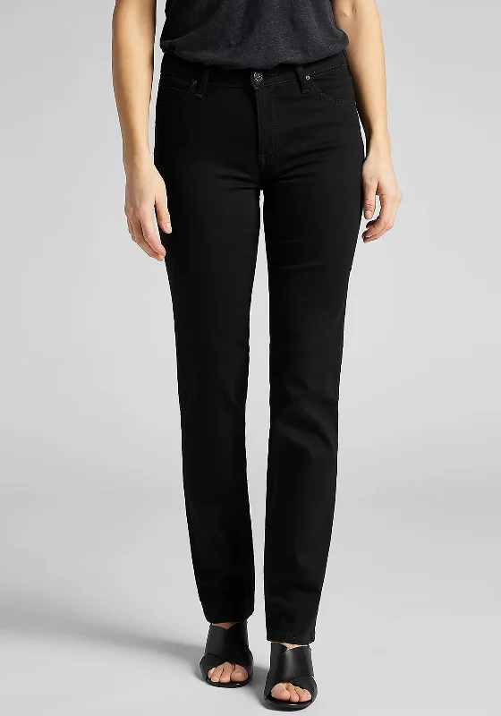 Minimal Comfort Cozy Chic Styles Lee Marion Straight Jeans, Black Rinse
