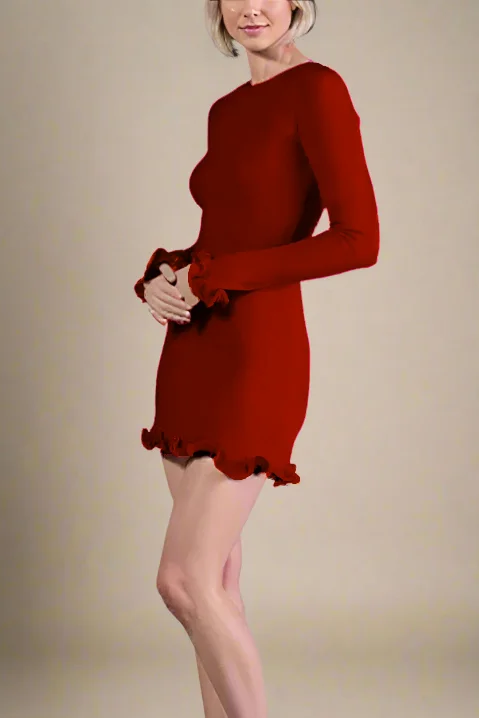 Trendy Wear Soft Wearable Comfort Regina Long Sleeve Bodycon Mini Dress - Lipstick Red