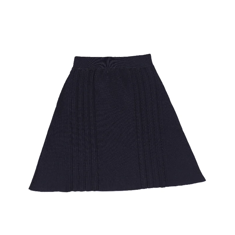 Soft Looks Comfortable Chic Fashion Bamboo Navy Knit Pleated Detail Skirt [FINAL SALE]