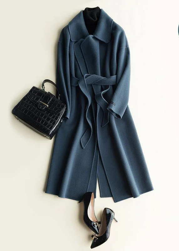 Comfortable Jackets Warm Comfortable Fits Natural Notched tie waist Fashion Woolen Coats women blouses blue silhouette outwears Comfortable Jackets Warm Comfortable Fits Natural Notched tie waist Fashion Woolen Coats women blouses blue silhouette outwears