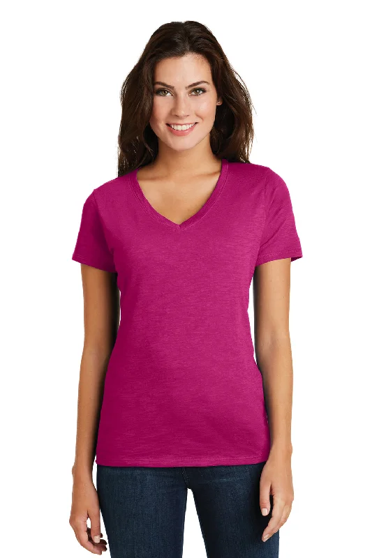 Relaxed Dresses Comfortable Everyday Pieces District Womens Super Slub Short Sleeve V-Neck T-Shirt - Azalea Pink - Closeout
