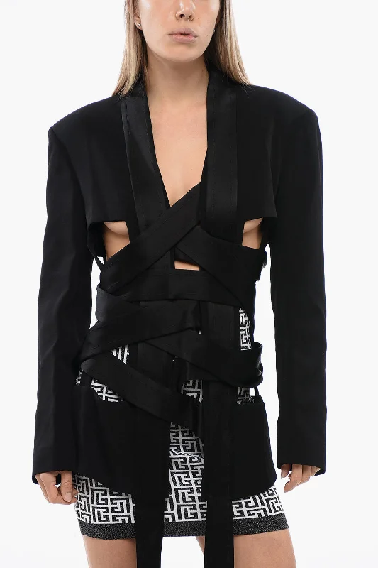 Stylish Jackets Cozy Fashion Pieces Balmain Satin Lapel Deconstructed Wrap Blazer