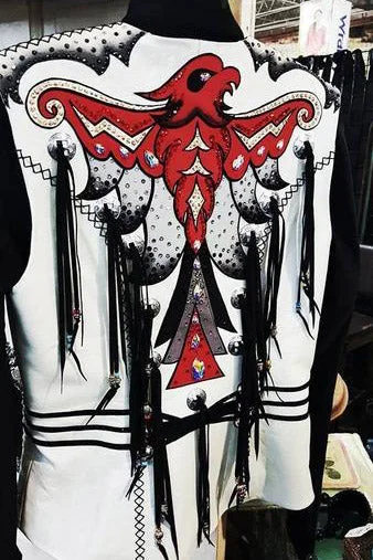 Timeless Comfort Soft Street Fashion #1700 Ivory/Red/Black Bird Show Vest, Ladies M 8019-41