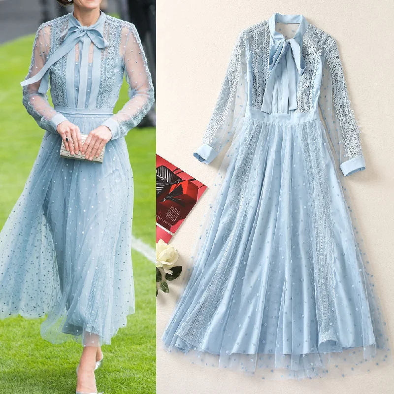 Comfy Chic Cozy Chic Styles Lace Up Cutout Patchwork Polka Dot Mesh Long Sleeve Dress Comfy Chic Cozy Chic Styles Lace Up Cutout Patchwork Polka Dot Mesh Long Sleeve Dress