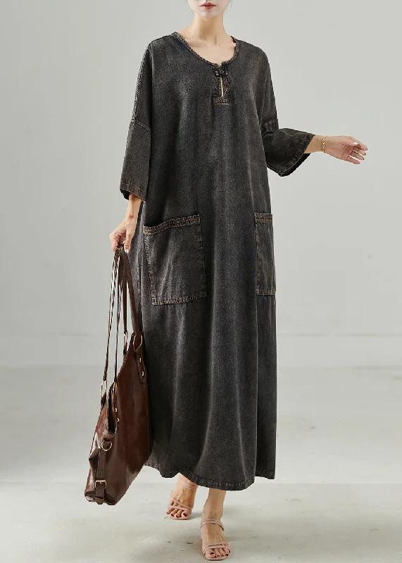 Minimal Comfort Cozy Pieces Wear Casual Black Oversized Pockets Denim Holiday Dress Spring
