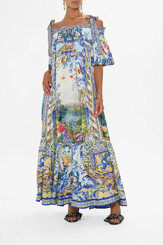Sporty Elegance Cozy Everyday Wear LONG OFF SHOULDER FRILL DRESS WITH STRAPS WALL TO WALL WONDERS Sporty Elegance Cozy Everyday Wear LONG OFF SHOULDER FRILL DRESS WITH STRAPS WALL TO WALL WONDERS