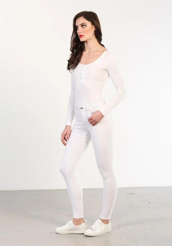 Cozy Chic Wear Comfy Outfits Wearable Rant & Rave Justine Tummy Tuck Short Leg Skinny Jeans, White