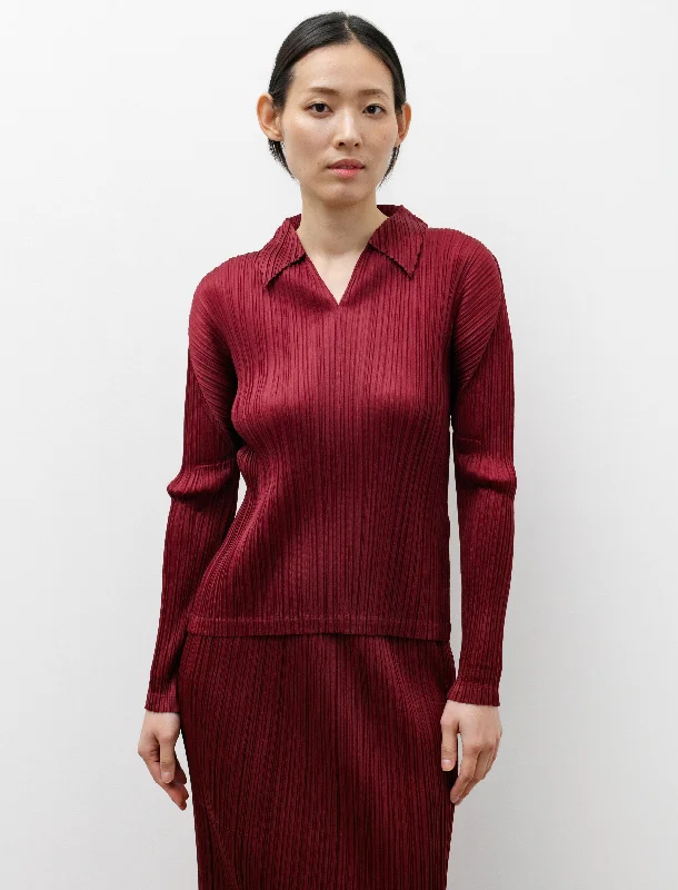 Cozy Dress Trendy Cozy Wearables Polo Neck Long Sleeve Top Wine
