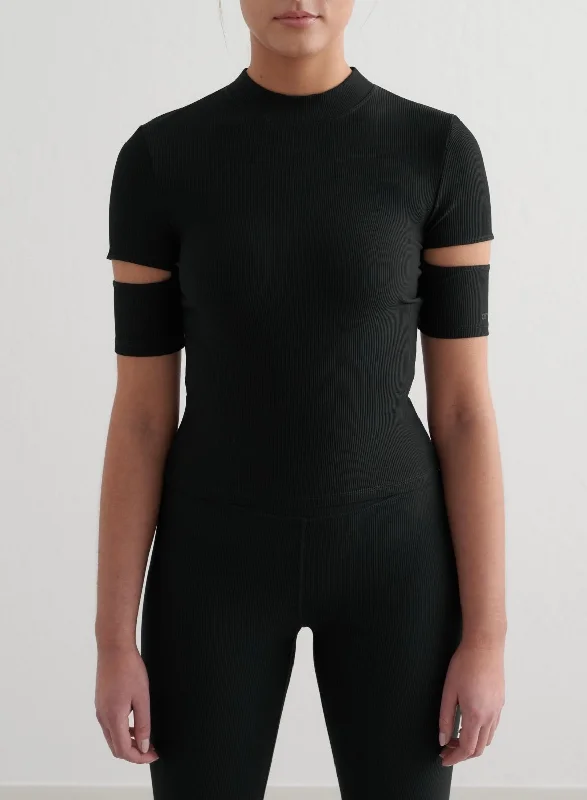 Trendy Casuals Comfortable Chic Choices Black Ribbed Performance Cut Out Top
