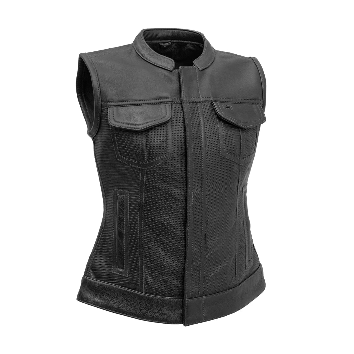 Easy Style Trendy Street Comfort Wear Jessica Perforated Women's Motorcycle Leather Vest