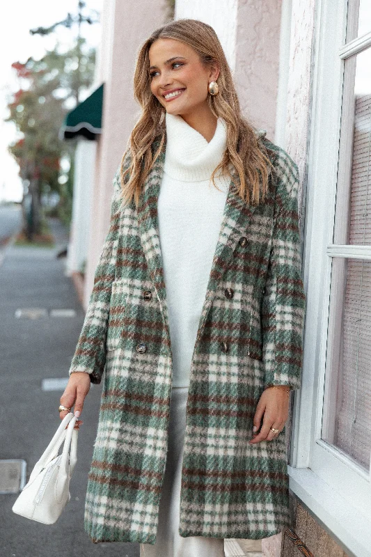 Fashion Comfort Comfy Fashion Options Anika Plaid Long Coat - Green/Brown