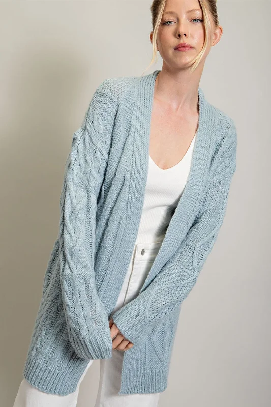 Comfortable Looks Stylish Relaxed Clothing Light Blue Cable Knit Cardigan