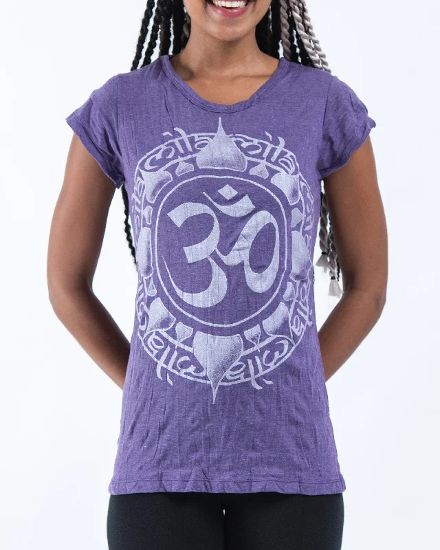 Versatile Comfort Comfy Layering Trends Womens Infinitee Om T-Shirt in Silver on Purple