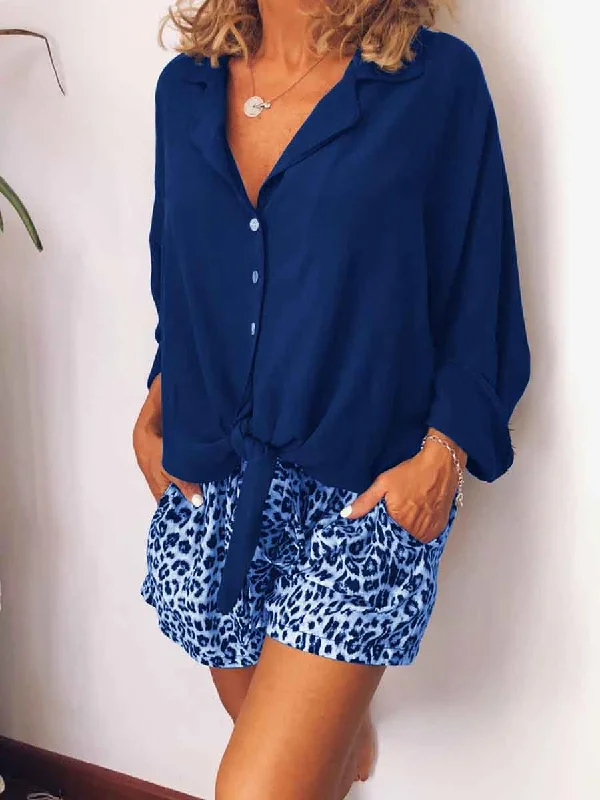 Chic Comfort Soft Wearable Comfort Casual Loose V-Neck Shirt Leopard Print Shorts Suit