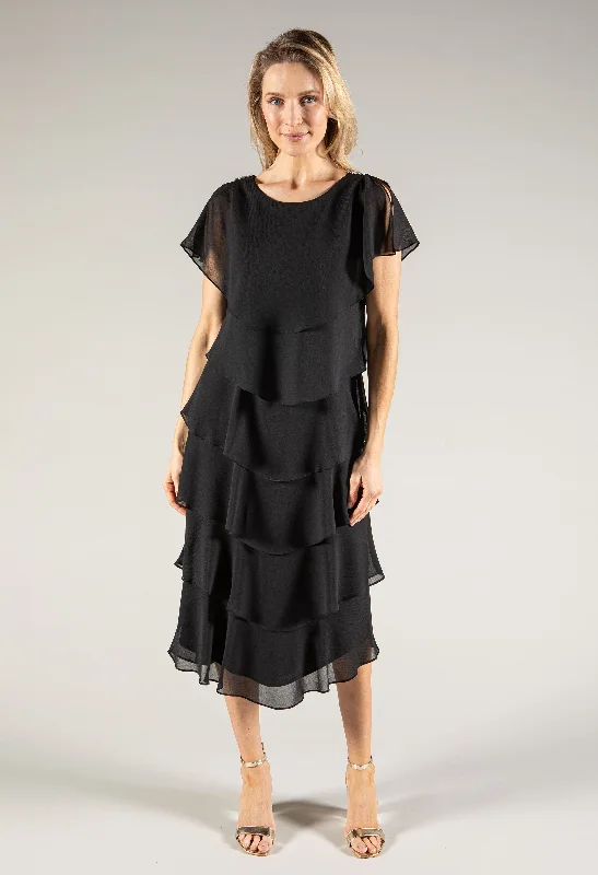 Timeless Comfort Practical Soft Fit Tiered Round Neckline Dress