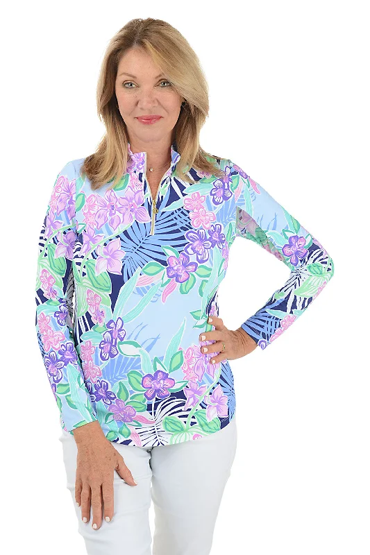 Chic Comfort Stylish Relaxed Clothing Navy Island Floral UPF50+ Sun Shirt