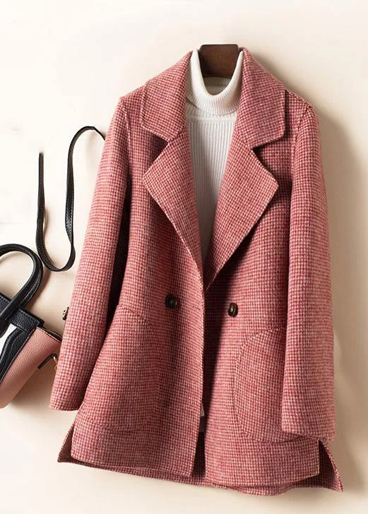 Easy Fashion Soft Wear Pieces Natural rose plaid Plus Size tunics for women Fashion Ideas Notched pockets women Woolen Coats