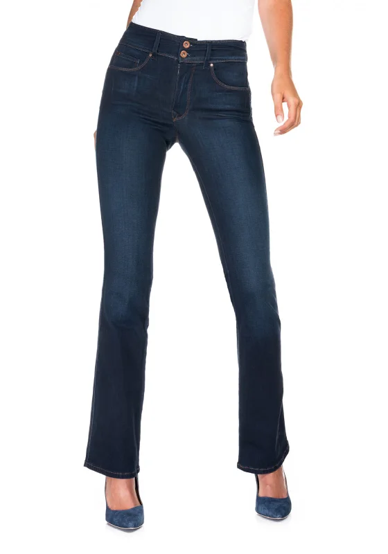 Basic Comfort Comfortable Wear Choices Salsa Secret Soft Touch Push in Bootcut Jeans, Dark Blue Denim