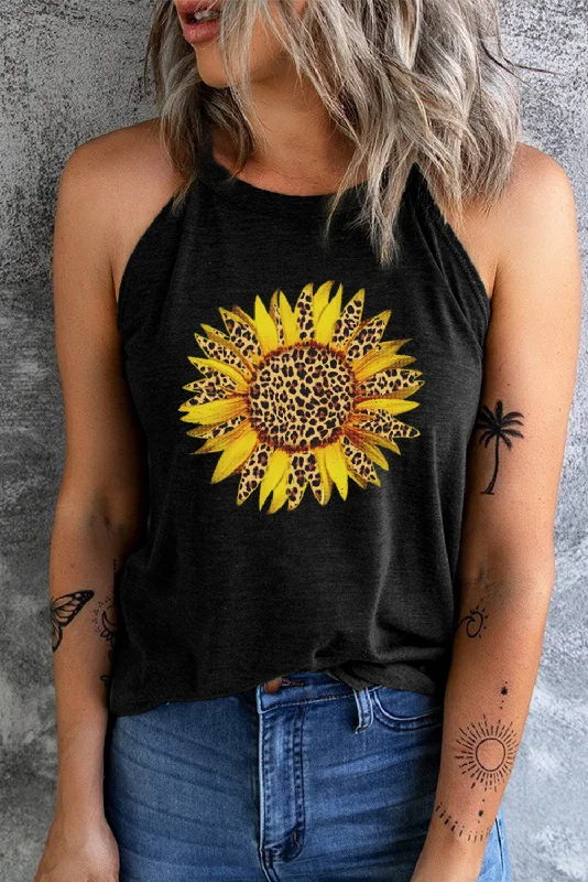 Comfortable Tops Stylish Relaxed Clothing Sunflower Graphic Round Neck Tank