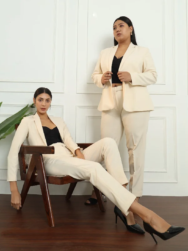 Versatile Outfits Comfy Layering Trends Regular Fit Notched Collar Stretch Pant Suit  - Off White