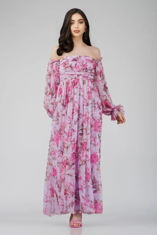 Relaxed Chic Effortless Fashion Options Lana Chiffon Printed Dress in Lavender