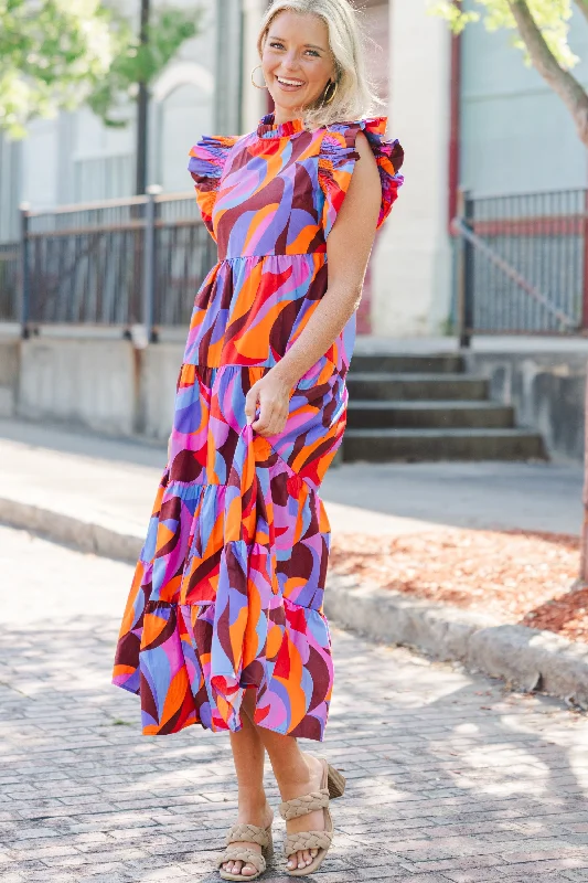 Relaxed Tops Comfortable Chic Fashion Whatever It Takes Orange Abstract Midi Dress