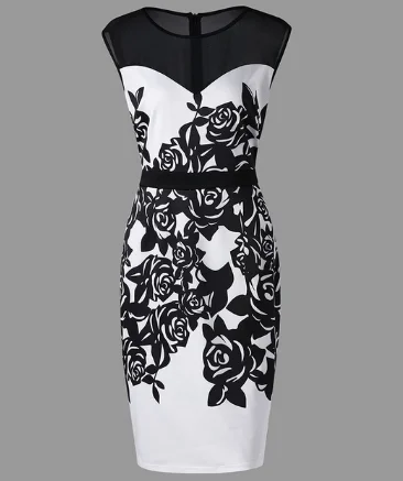 Smart Comfort Stylish Relaxed Pieces Women Sleeveless Plus Size Color Bock o-neck Patchwork Vintage Hip Pencil Dress