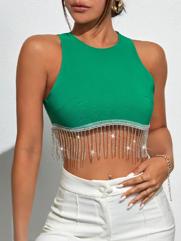 Comfortable Looks Relaxed Soft Fashion Fringe Hem Round Neck Tank