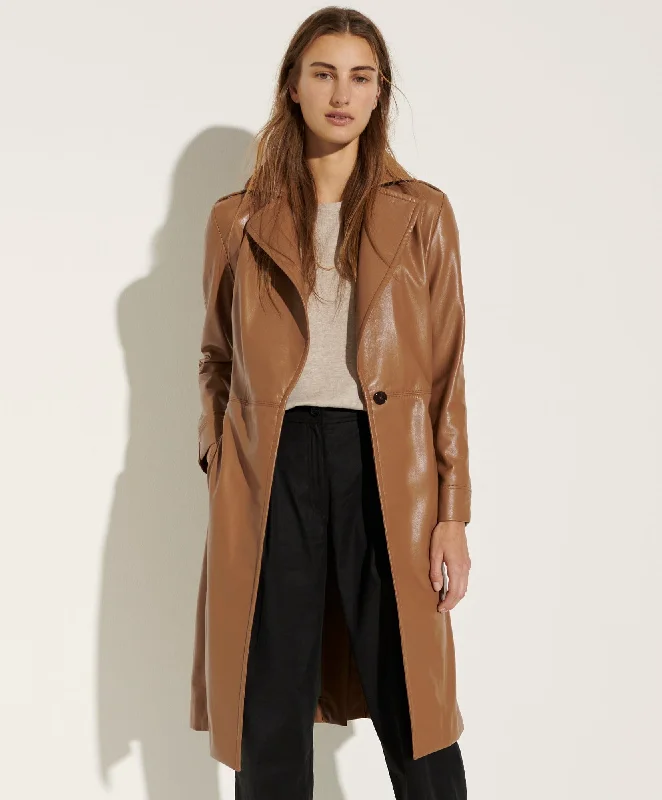 Effortless Elegance Cozy and Relaxed Wear Vegan Leather Trench