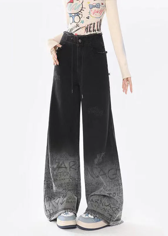Cozy Layers Comfortable Everyday Pieces Italian Black Gradient Pockets Graffiti Denim Straight Pants Spring