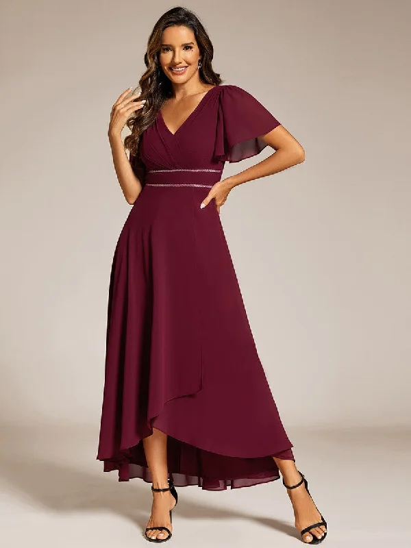 Comfortable Dresses Comfortable Warm Layers Yolanda | Double V-Neck Waist Trimmed Chiffon Formal Evening Dress