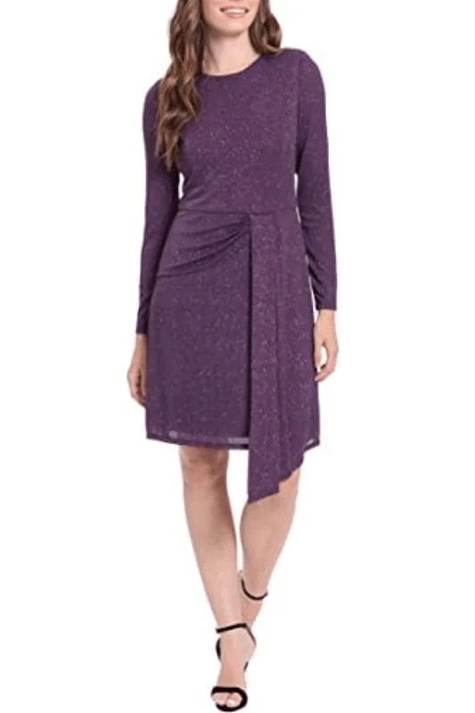 Simple Elegance Relaxed Streetwear Fit London Times T3719M - Long Sleeve Glittered Dress