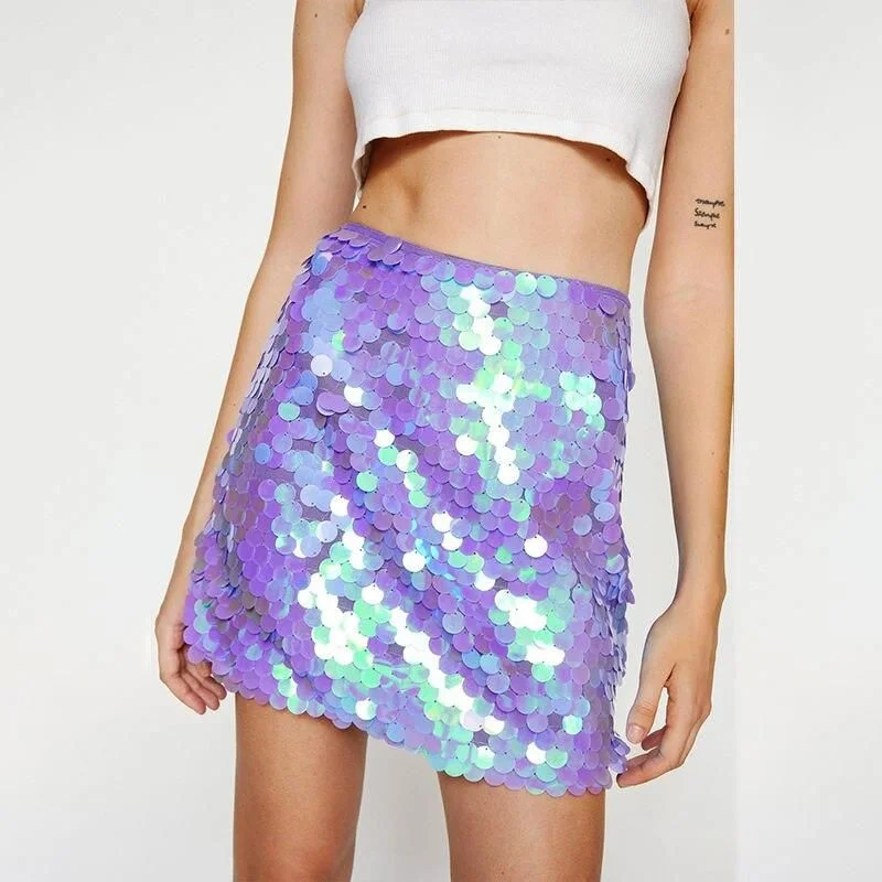 Easy Chic Comfy Fashion Options High Waist Glitter Sequin Mini Skirt