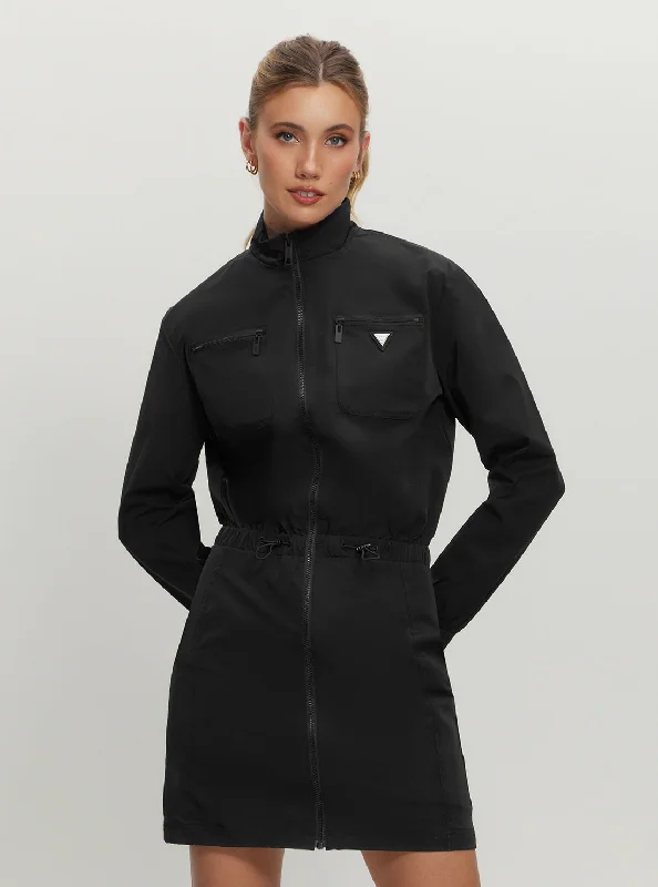 Relaxed Wear Stylish Layered Wear Black Aurelie Full Zip Mini Dress