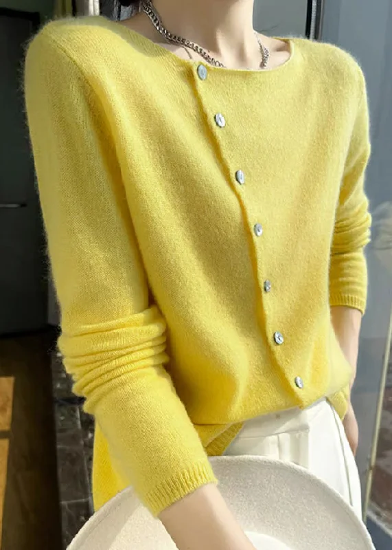 Versatile Wear Relaxed Streetwear Fit Simple Style Yellow O Neck Button Woolen Sweater Tops Fall Versatile Wear Relaxed Streetwear Fit Simple Style Yellow O Neck Button Woolen Sweater Tops Fall